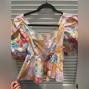 Floral Puff Sleeve Crop Top